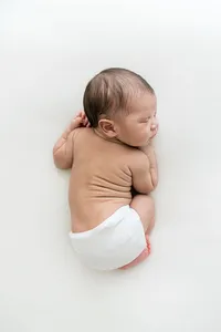 Newborn boy curled on his side sleeping during a studio session