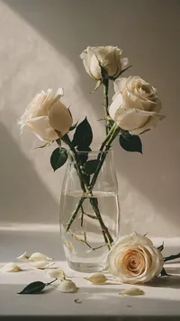 Elegant White Roses in Glass Vase
