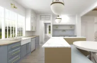 blue cabinetry in kitchen