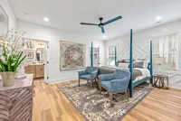 master bedroom with custom accent wall
