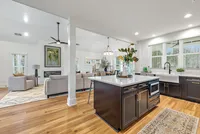 open concept kitchen with black island