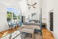 feature wall and blue poster bed