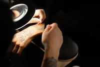 Close-up of hands preparing brow tools for beauty session. Photograph by Yucaipa branding photographer Kaitlyn Dawn Photography.