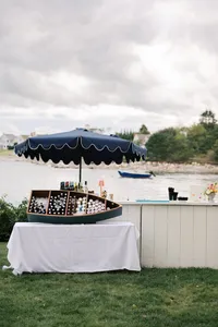 Oyster bar set up on the lawn by the water