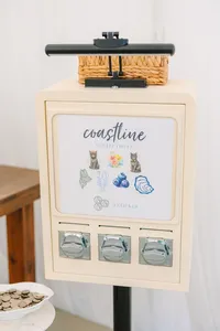 Illustrated welcome sign on an easel at the reception