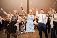 Guests dancing and cheering at the reception