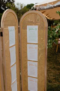 Rattan screen displaying the seating chart