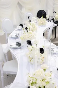 Editorial White and black tablescape for wedding