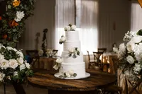 a detailed shot of a wedding cake during reception