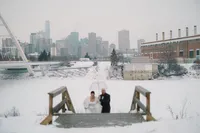 Walterdale Bridge wedding photos in Winter in Edmonton - New years day wedding.