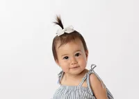 A little girl smiling for her school photo.