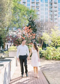 A film photo from Nate and Rachel’s engagement session at Romare Bearden Park in Charlotte, North Carolina, captured by North Carolina wedding photographer Jessica Leigh Mason.