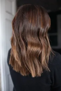 Dimensional auburn shoulder length hair at Moxie Hair Studio