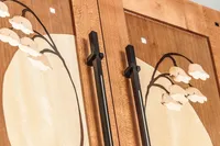 Arts & Crafts style cabinet with handmade wooden handles and mother of pearl | Heller and Heller Furniture
