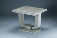Geometric veneered table in an art deco pattern using silver sycamore | Heller and Heller Furniture