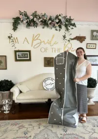 bride with her wedding dress from bride of the pines