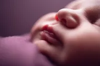 Close-up photo of a newborn’s lips and nose, showing delicate skin texture and softness, taken during a newborn session in Waukesha, WI for clients from Brookfield and beyond.