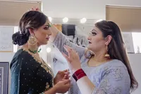 Indian bride getting ready at the house in Sacramento