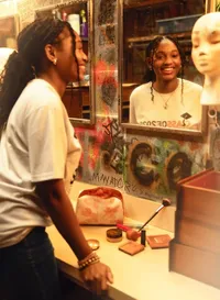 Senior portrait at the theater in Mobile, Alabama -- looking in the mirror.