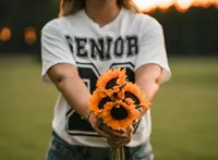 Senior Portrait at Loblolly Farm in Semmes, Alabama -- holding sunflowers