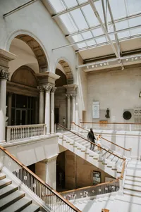 Elopement Couple Descending Steps at Art Institute Chicago