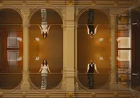 Iowa Photographer mirror portrait of tattoo pierced bride and groom non-traditional at iowa state capitol
