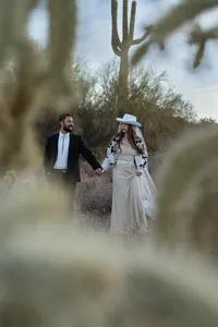 Cactus dessert western hispanic bride and groom portrait