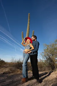 Elopement at Superstiton Mountain Scottsdale AZ Tattooed Couple Non-traditional Edgy Moody Portrait