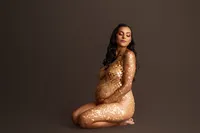 Pregnant woman poses for Editorial, Studio Maternity Photos in Charleston, SC.