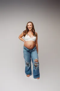 Pregnant mother poses for editorial studio Maternity Portraits at Holy City Babies Portrait Studio in Charleston, SC.