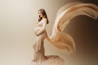 Expectant mother poses for Studio Maternity Photos in Charleston, SC.