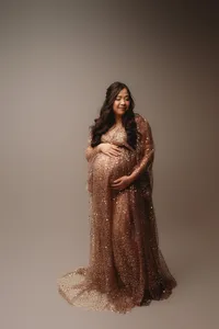 Expectant mother poses for Studio Maternity Photoshoot in Charleston, SC
