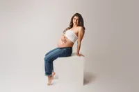 Editorial Studio Maternity Photoshoot - Pregnant mother poses for Editorial Studio Maternity Portraits at Holy City Babies in Charleston, SC.