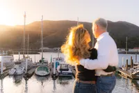 marina view sunset engagement photos by the bay and golden gate bridge at cavallo point