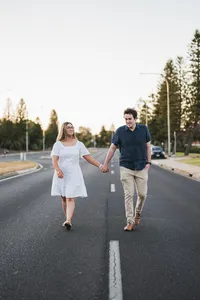 Warm, glowing engagement photos shot at the perfect golden hour light.