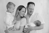 Photography in black and white for a family with their toddler and newborn by Suzanne Karp Photography
