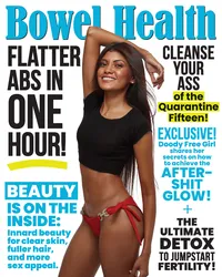 Cover image for Bowel Health magazine featuring dynamic typography and engaging visuals, shot by Ylva Erevall.