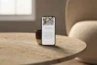 iPhone on a coffee table showing an elegant Showit website template