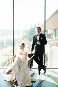 Bride and groom in a portrait before the ceremony.
