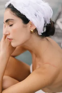 Portrait of model with closed eyes and bridal styling captured for Lake Como editorial