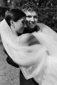 Bride and groom sharing intimate moment at private estate wedding in the Pacific Northwest.