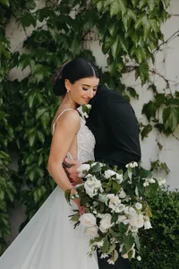 Bride and groom garden during luxury private estate wedding in Vancouver, Washington.