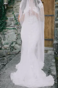 Elegant bridal portrait with veil softly flowing during a romantic winery wedding in Lake Oswego Oregon.