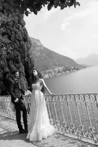Bride and groom at Luxury Lake Como elopement overlooking northern Italy waters
