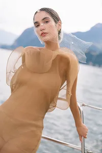 Close portrait of bride during Lake Como elopement celebration