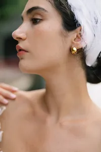 Close-up of model in soft bridal styling during Lake Como fashion editorial