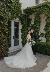 Bride and groom sharing intimate moment at private estate wedding in the Pacific Northwest.