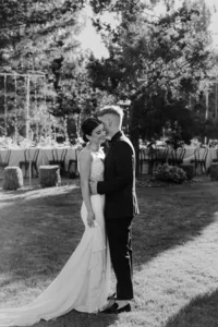 Bride and groom dancing during private estate wedding reception in Vancouver, Washington.