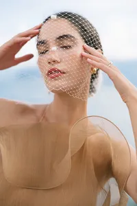 Close portrait of bride wearing vail during Lake Como elopement celebration
