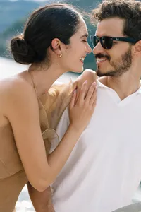 Close portrait of bride and groom during Lake Como elopement celebration